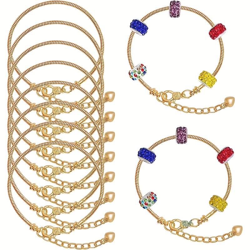 10pcs Golden/Silvery Chain Bracelet Set with Heart-shaped Lobster for DIY